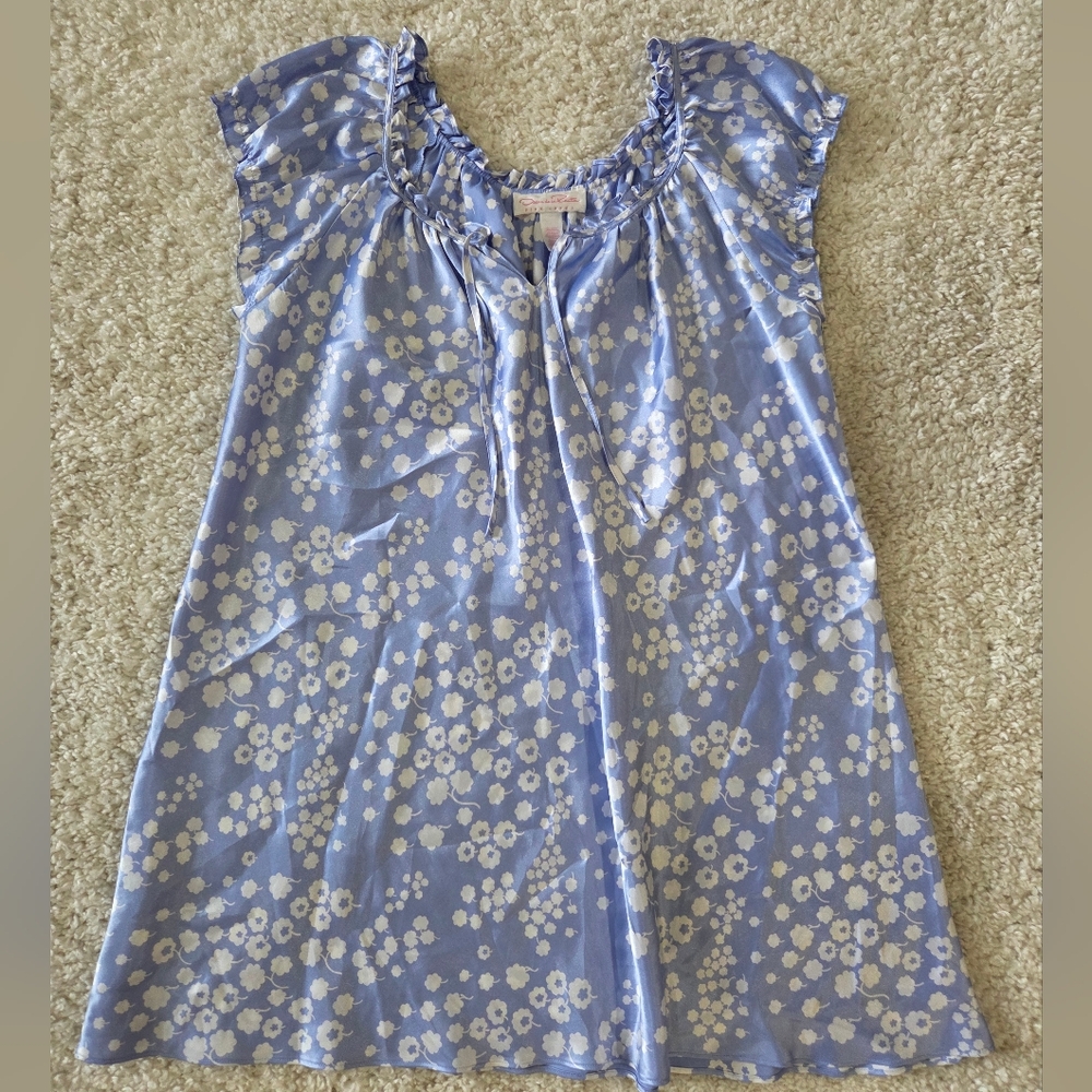 Oscar de la Renta Pink Label Blue and White Floral Nightgown, Size Large